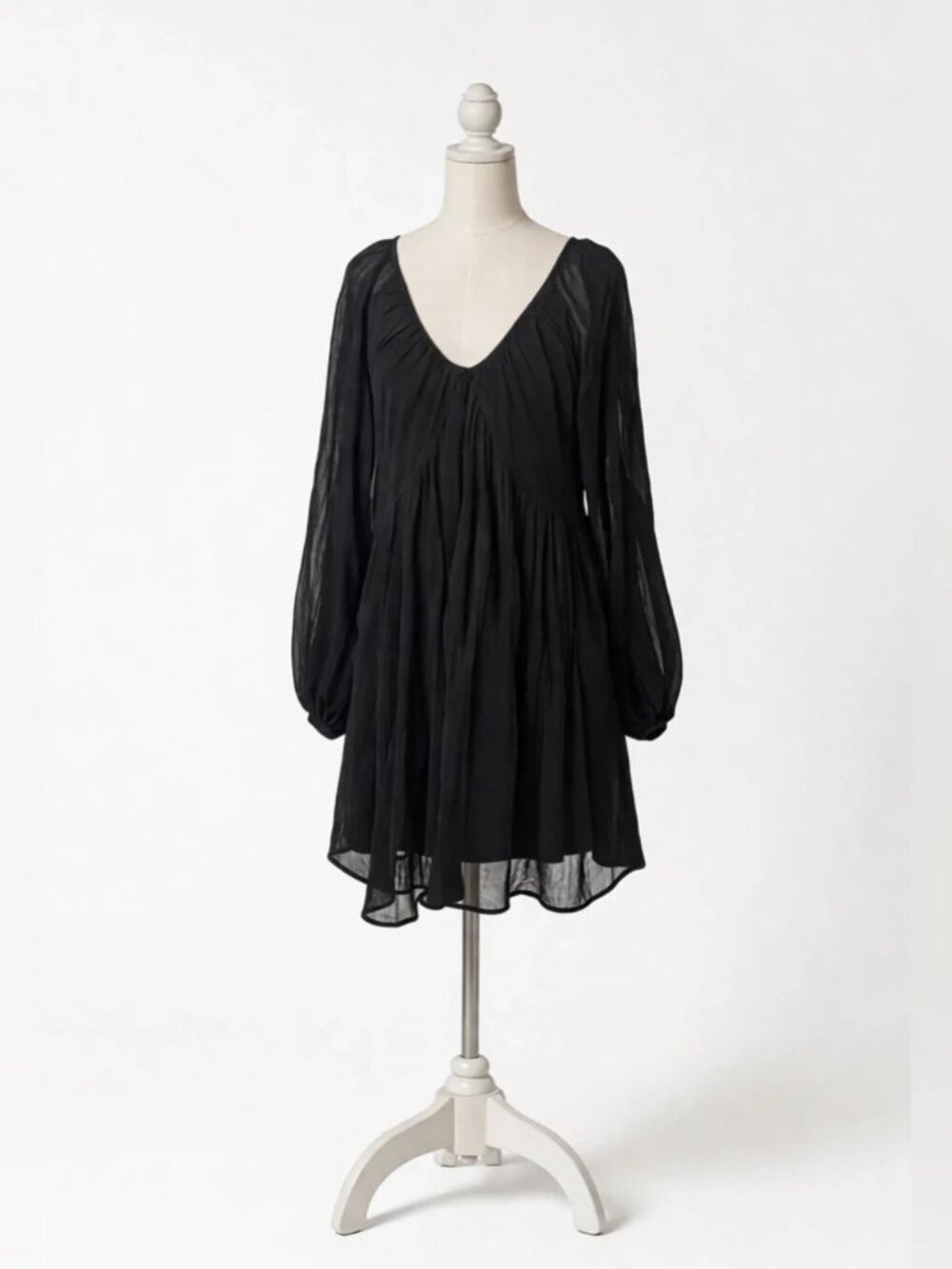 Hudson Gray Black Sheer Long Sleeve Babydoll Mini Dress Size Medium